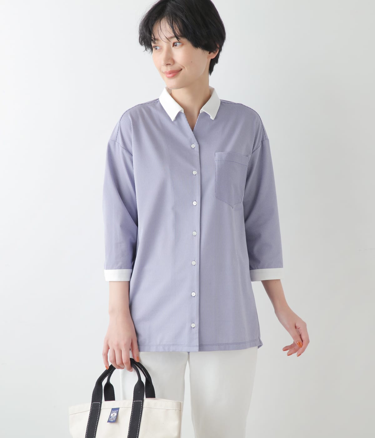【接触冷感】 J-CAMICIE 7分袖スキッパーシャツ