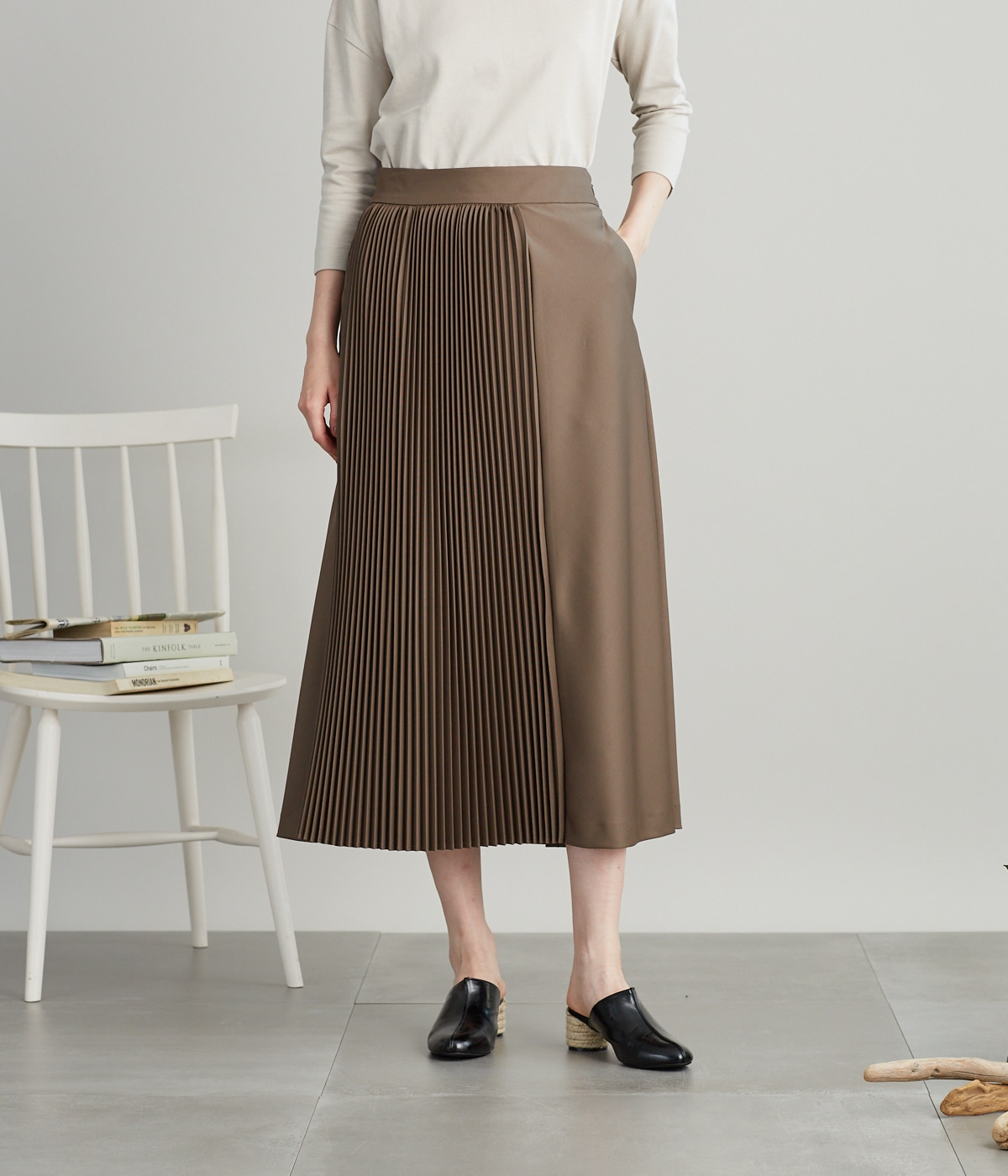 [CANONICO] Wool Gabardine プリーツドッキングフレアスカート