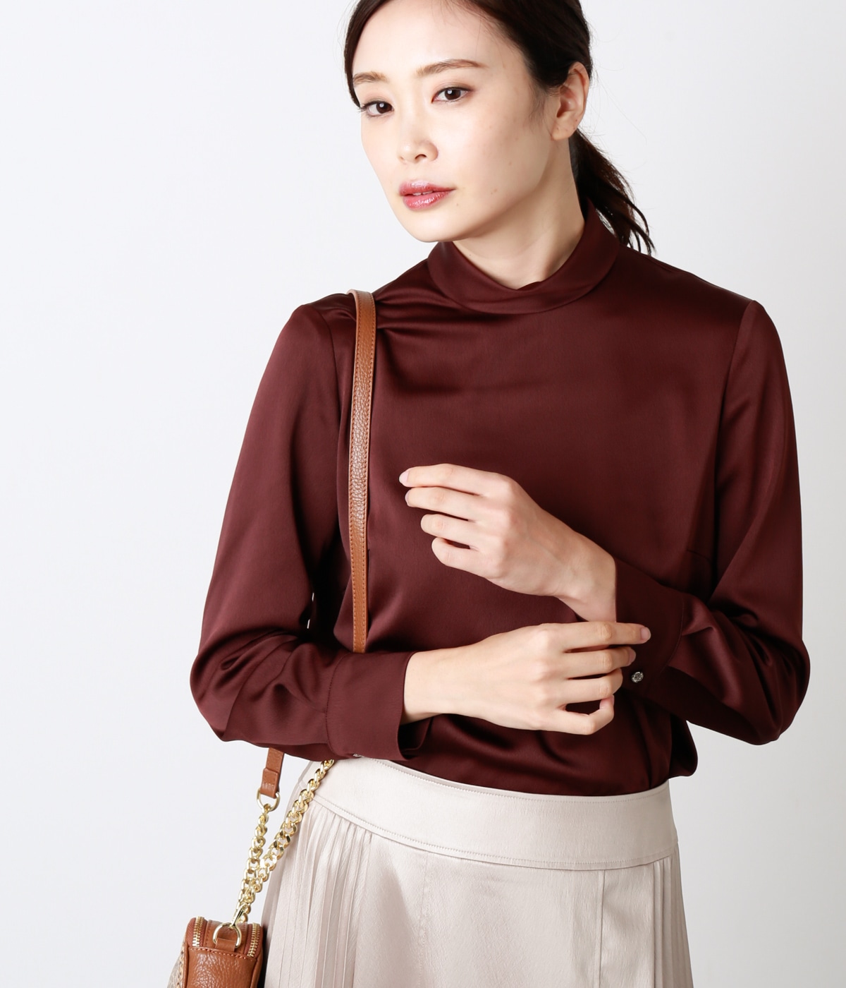 ハンマーサテン ボウタイ付きハイネックブラウス スーツインナー対応 ファッション通販のny Online