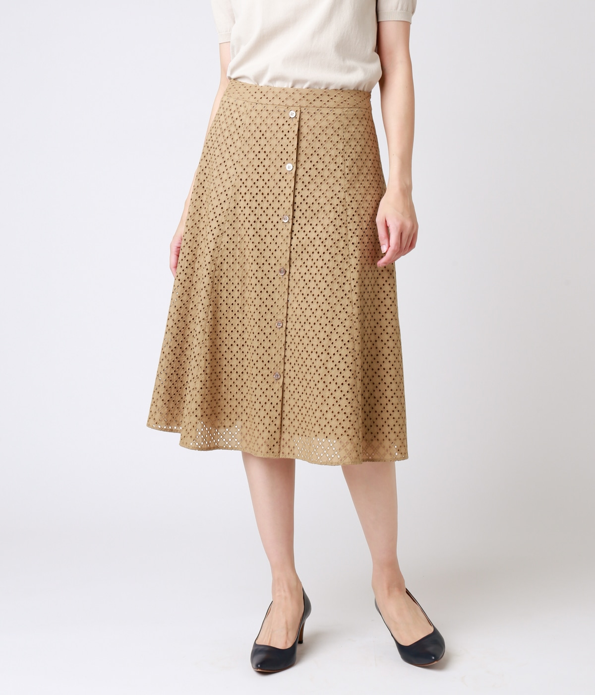 【L】バイアスチェック刺繍レース 美人フレアスカート