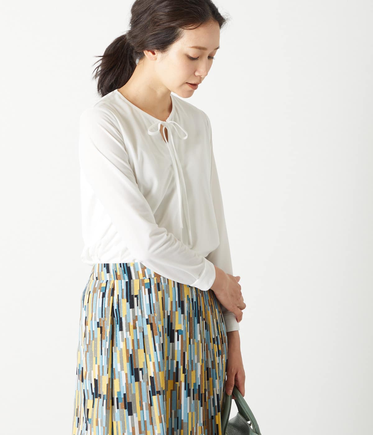 【L】ジョーゼットスムース リボンカットソー