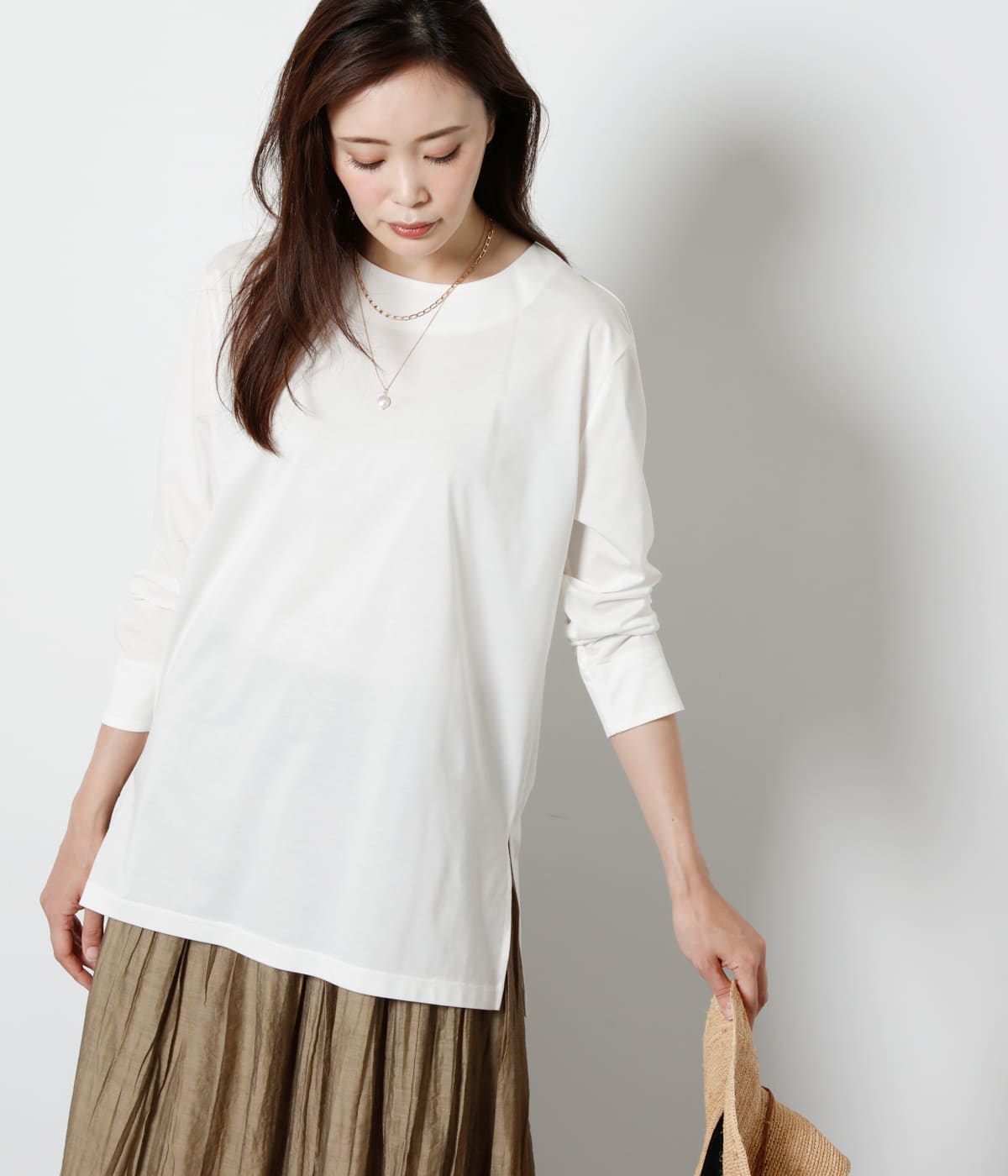 【L】高密度コットン混天竺 ロングTシャツ