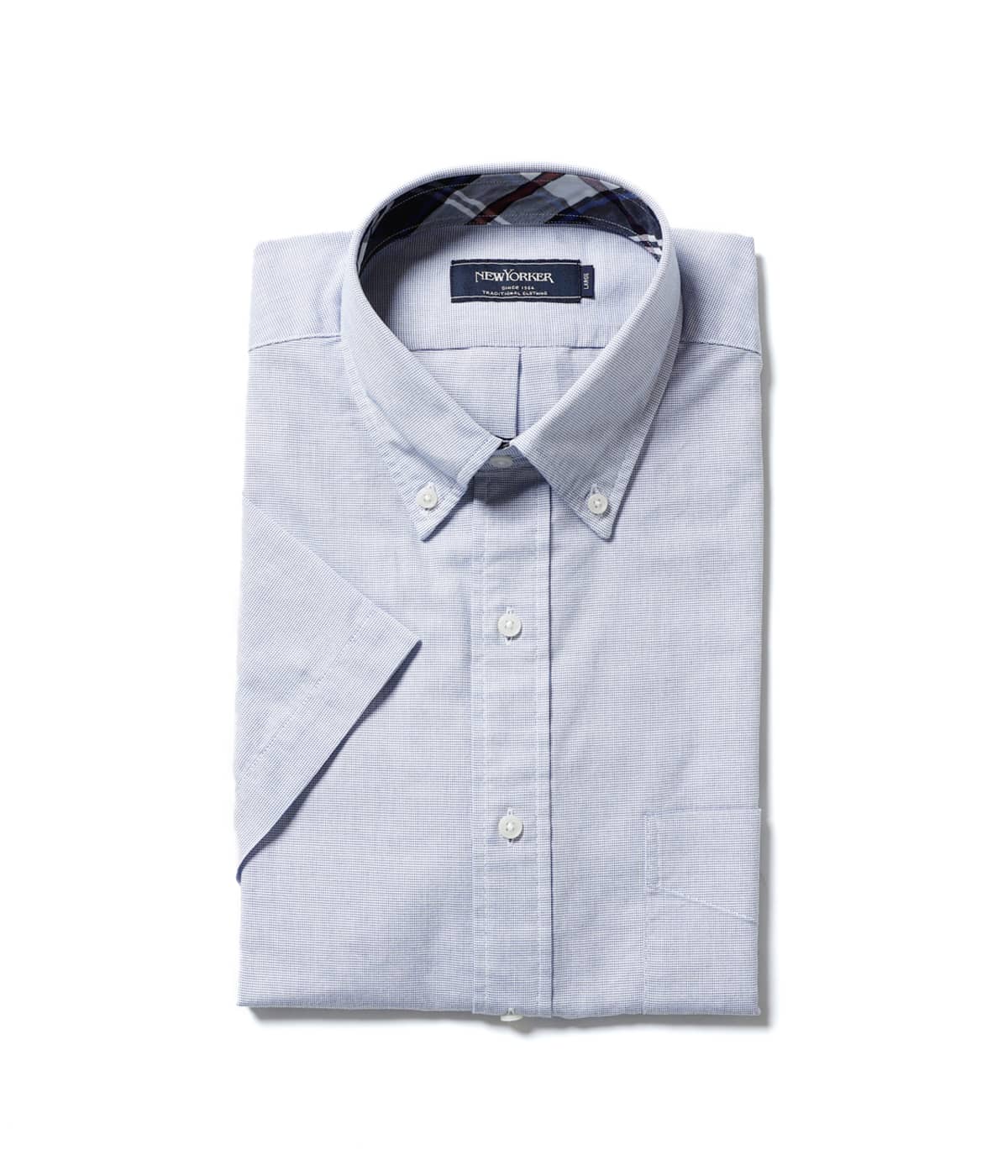 【COOL COMFORT(吸水速乾)】シャンブレーピンチェック 半袖ショートボタンダウンシャツ