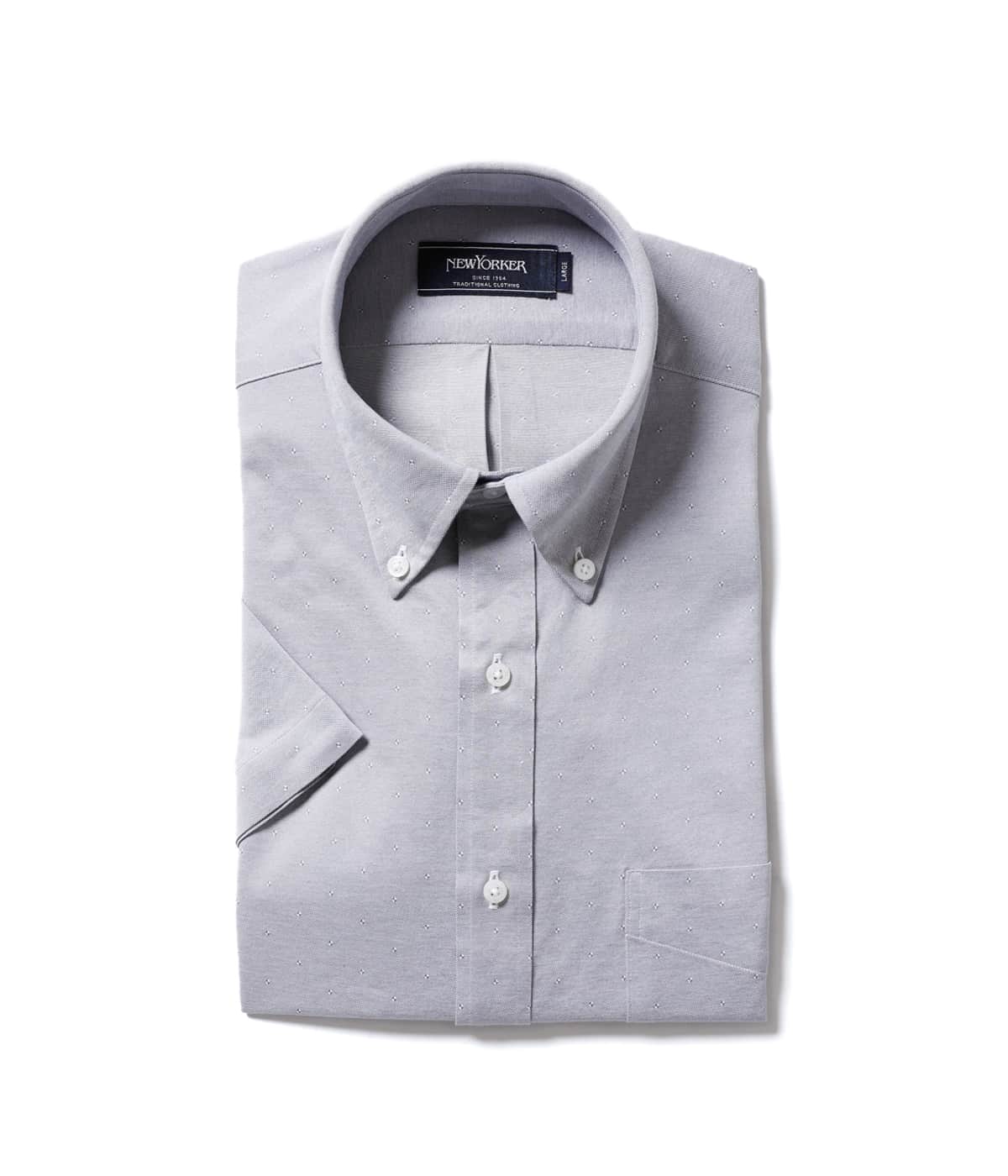 【COOL COMFORT(吸水速乾)】スクエア小紋ジャージー 半袖ショートボタンダウンシャツ