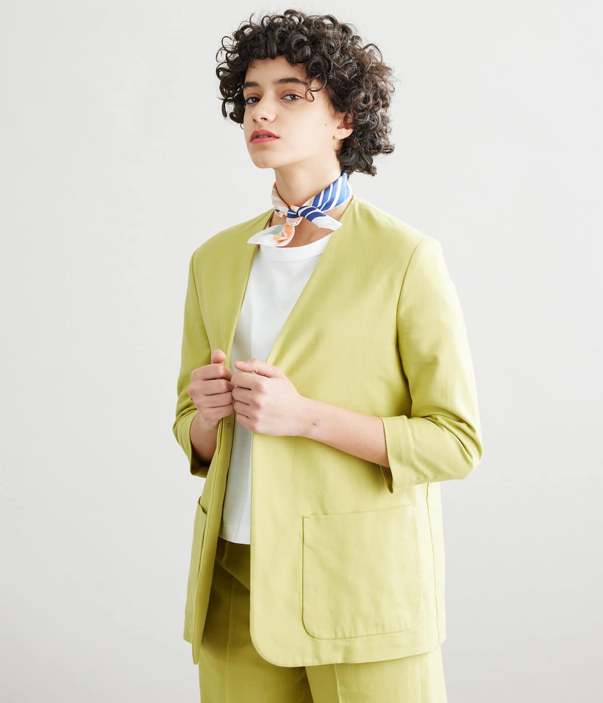 Cotton Linen Melange Twill カラーレスジャケット