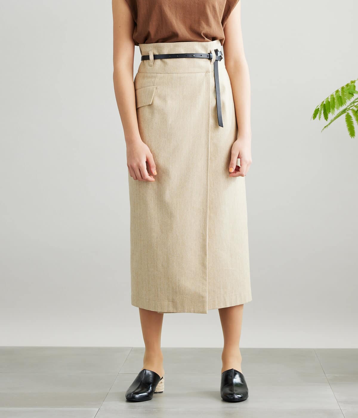 Cotton Linen Melange Twill ラップペンシルスカート
