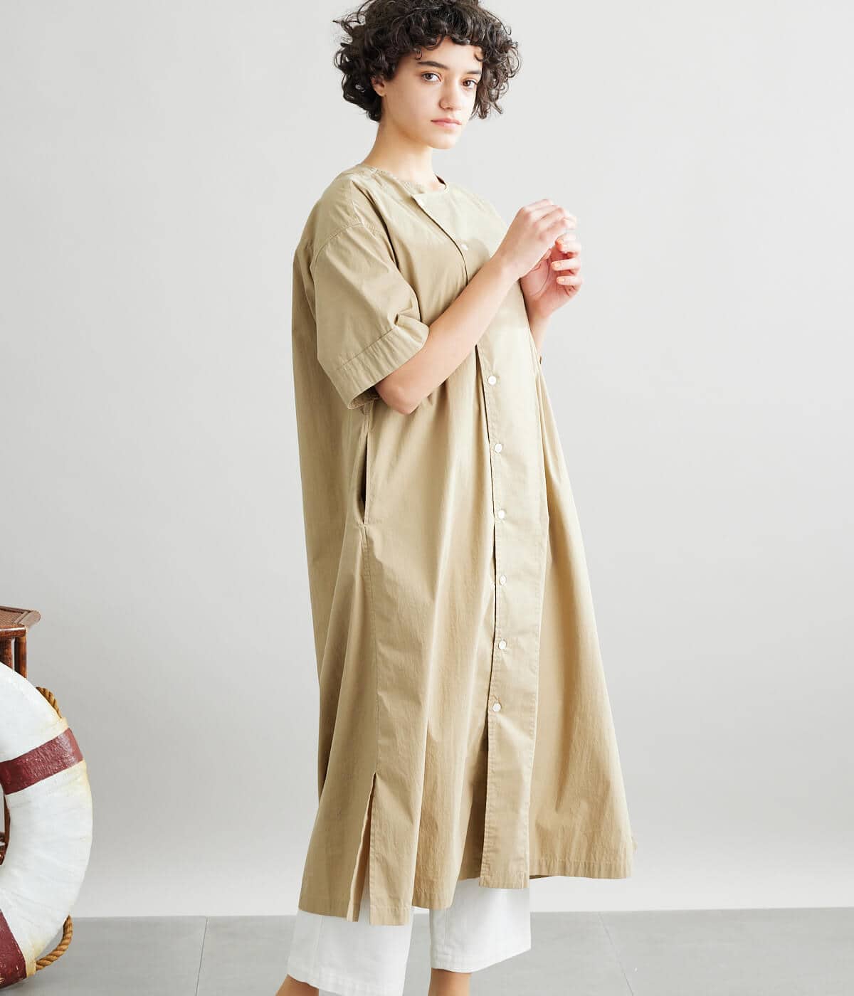 Cotton Nylon Typewriter Aラインロングドレス