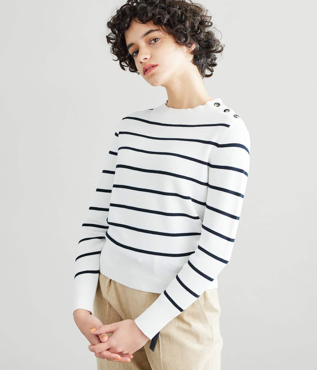 Giza Cotton Rib ショートボーダーニット