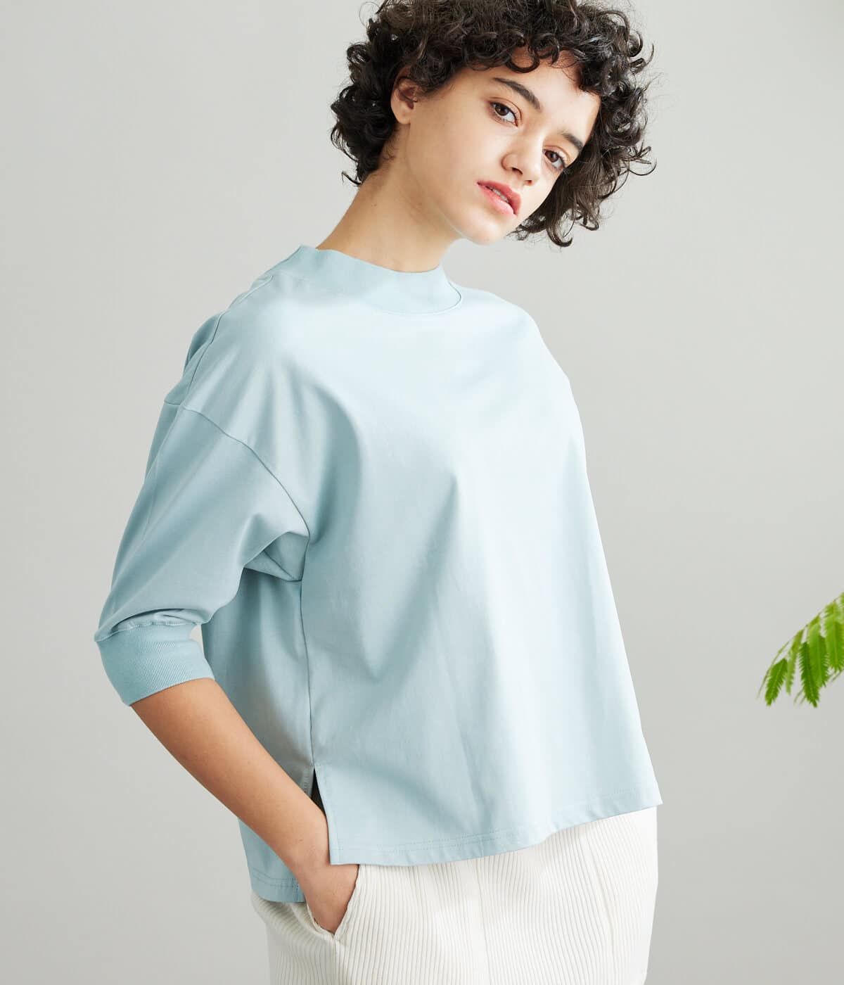 [Lotus] Suvin Cotton Plating Jersey モックネックカットソー