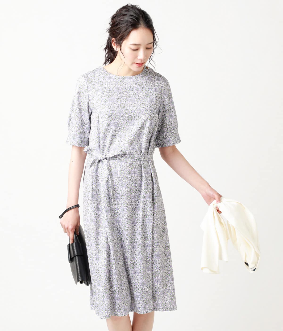 L アラベスク柄プリント5分袖ワンピース 21 ファッション通販のny Online