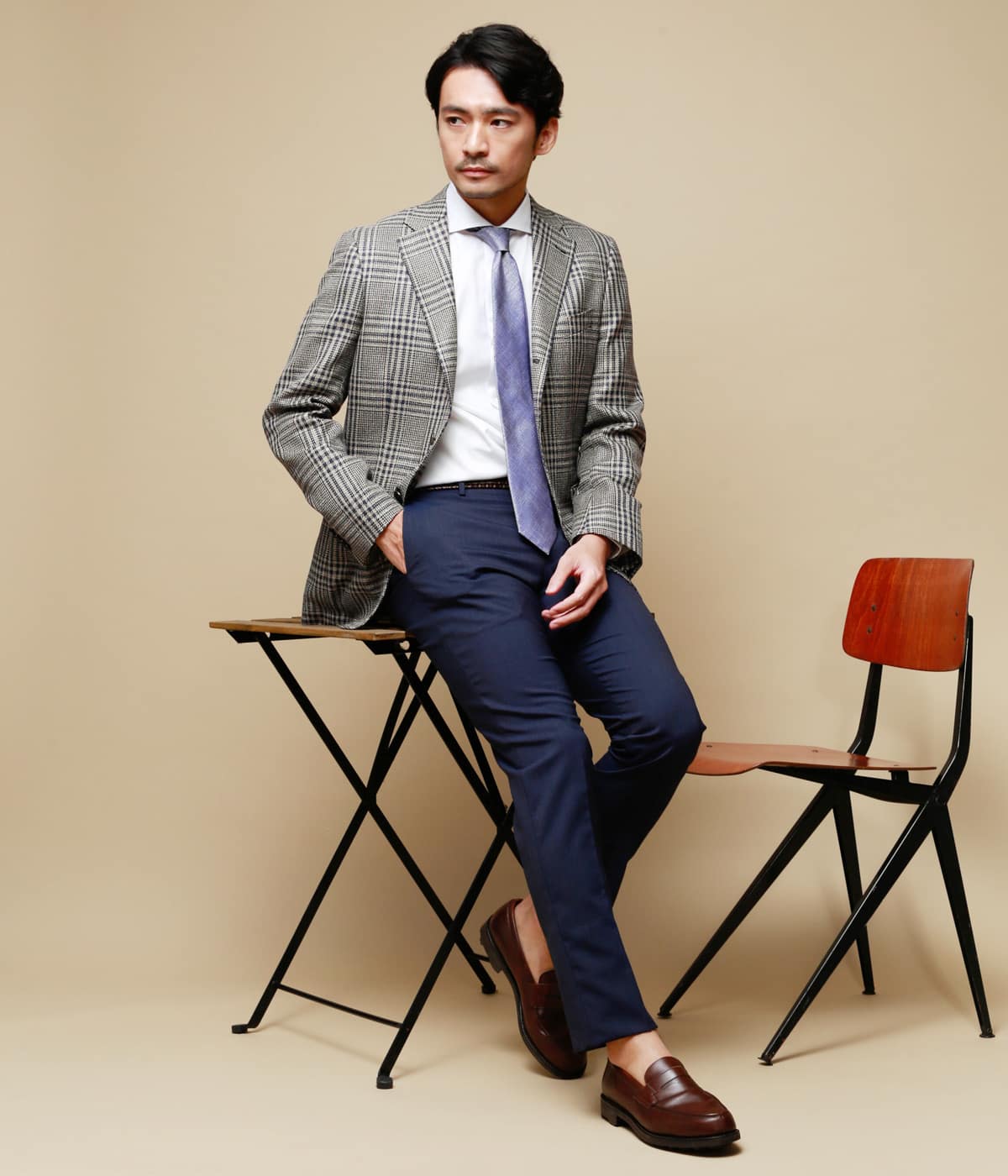【Loro Piana・LINEN TWEED】グレンチェックジャケット サイドベンツ クロスビーモデル(段返り3ボタン) 【Loro Piana・LINEN TWEED】グレンチェックジャケット サイドベンツ クロスビーモデル(段返り3ボタン)