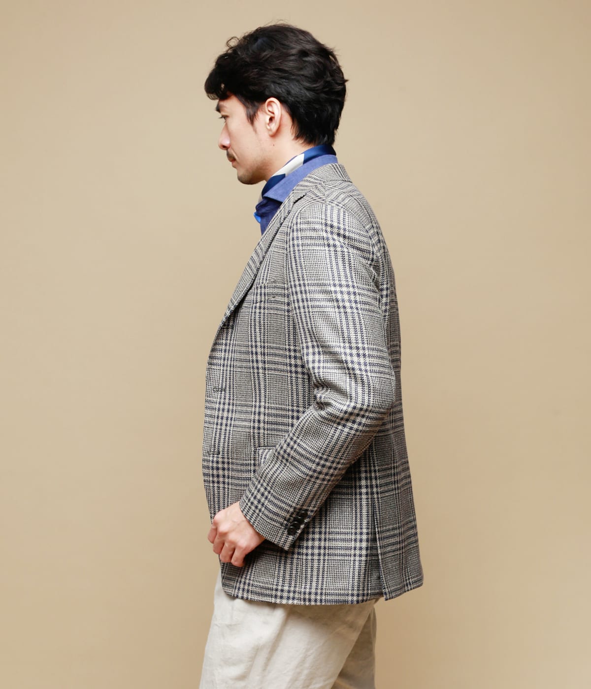 【Loro Piana・LINEN TWEED】グレンチェックジャケット サイドベンツ クロスビーモデル(段返り3ボタン) 【Loro Piana・LINEN TWEED】グレンチェックジャケット サイドベンツ クロスビーモデル(段返り3ボタン)