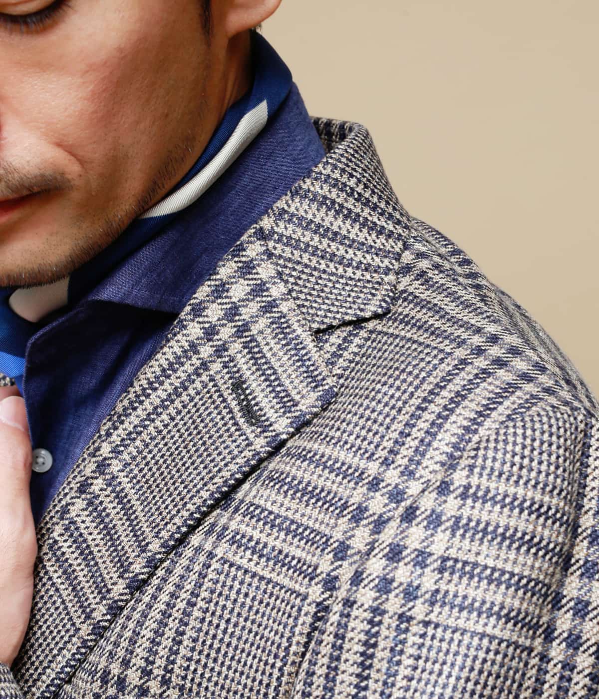 【Loro Piana・LINEN TWEED】グレンチェックジャケット サイドベンツ クロスビーモデル(段返り3ボタン) 【Loro Piana・LINEN TWEED】グレンチェックジャケット サイドベンツ クロスビーモデル(段返り3ボタン)