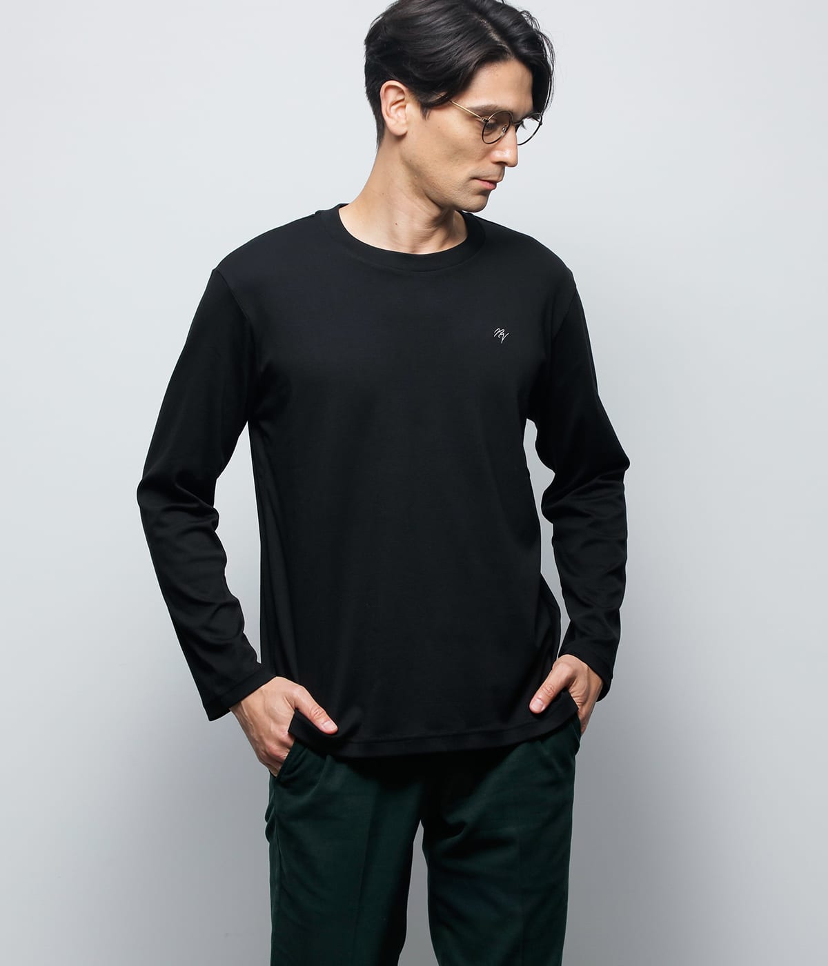 SUVIN混コットン クルーネック長袖Tシャツ