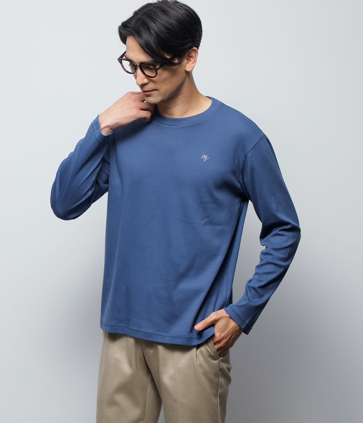 SUVIN混コットン クルーネック長袖Tシャツ