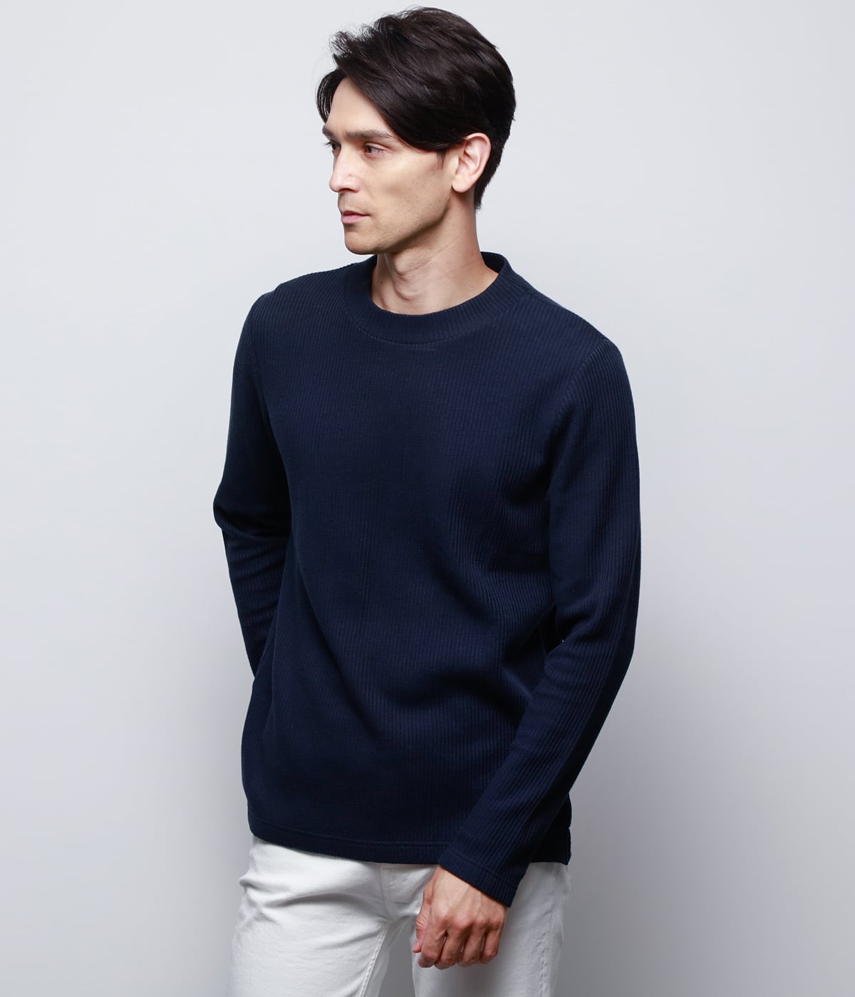 レールニット モックネック長袖Tシャツ