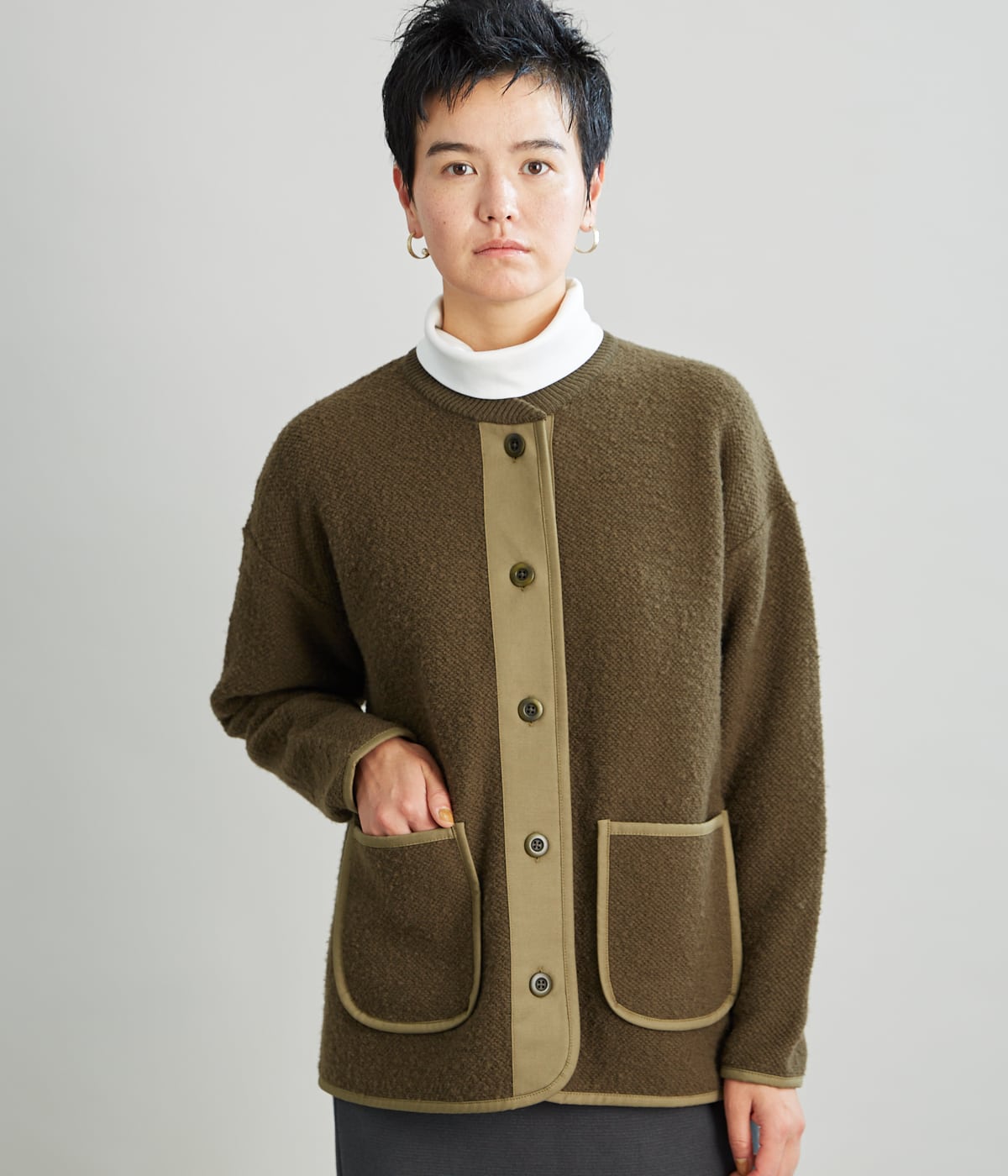 NEWYORKERのFluffy Wool Nylon 釦あきブルゾン