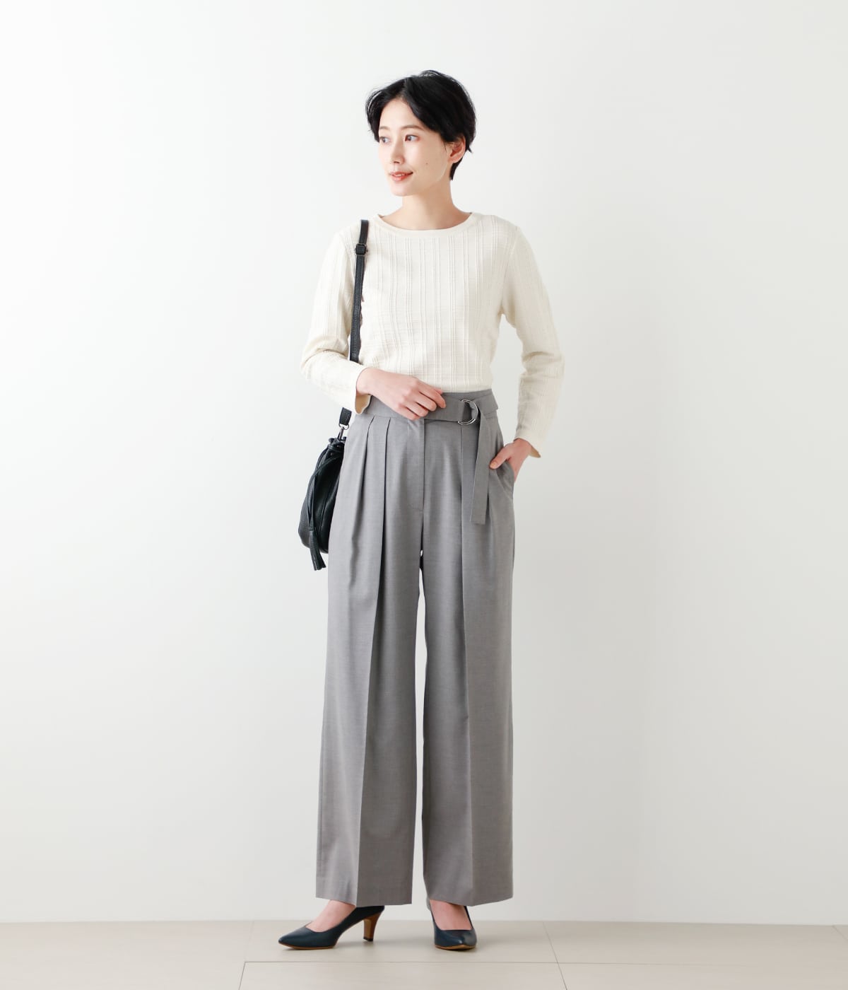 TRストレッチ ベルト付きバギーパンツ(51316173-2022)|ファッション