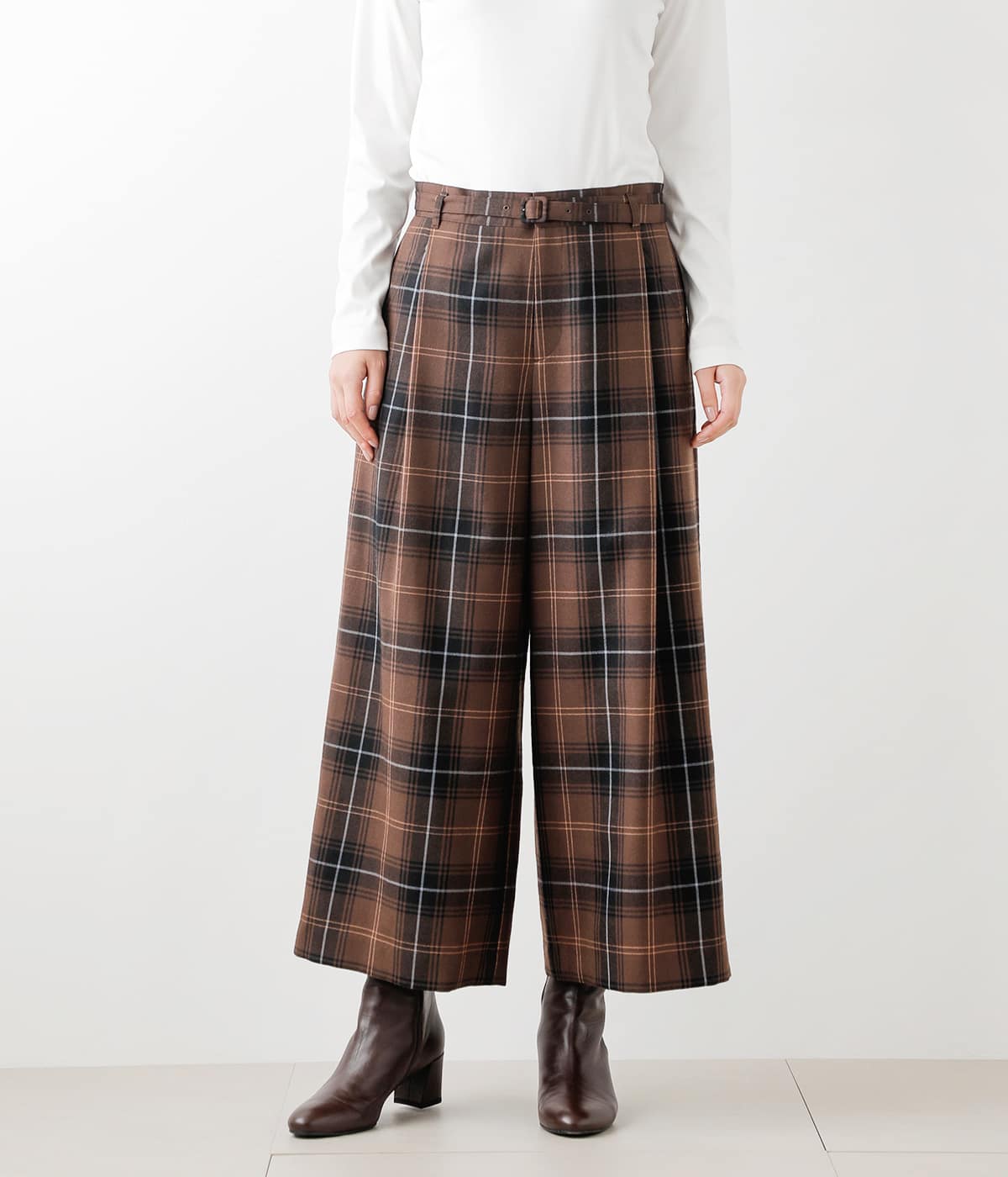 カラードオーバーチェックワイドパンツ(51336233-2022)｜ファッション 