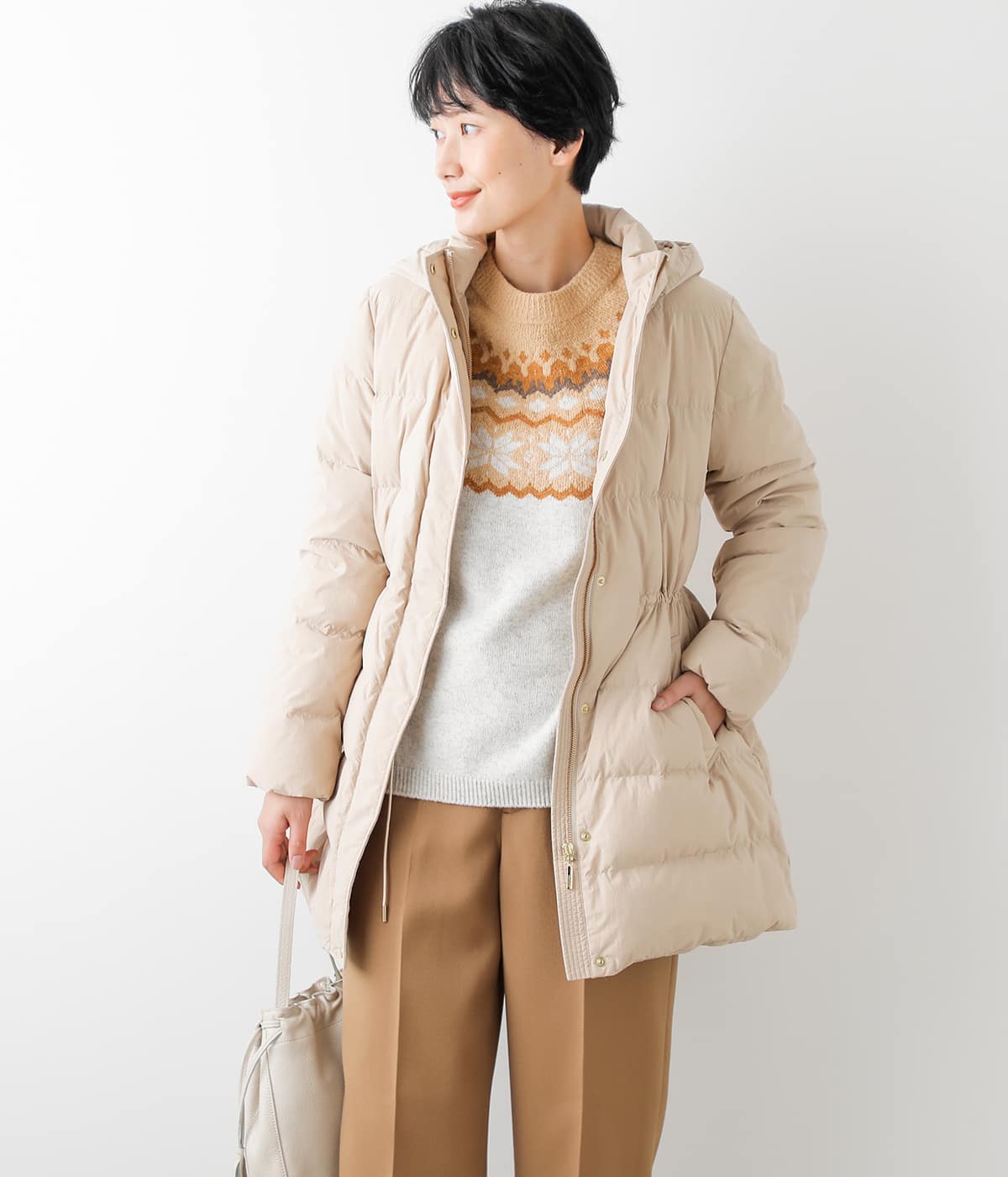 【L】ナイロンマットタフタ フード付きダウンコート