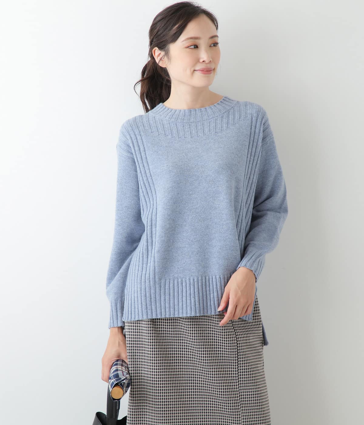 【L】ウールカシミヤ ラウンドネックニットプルオーバー