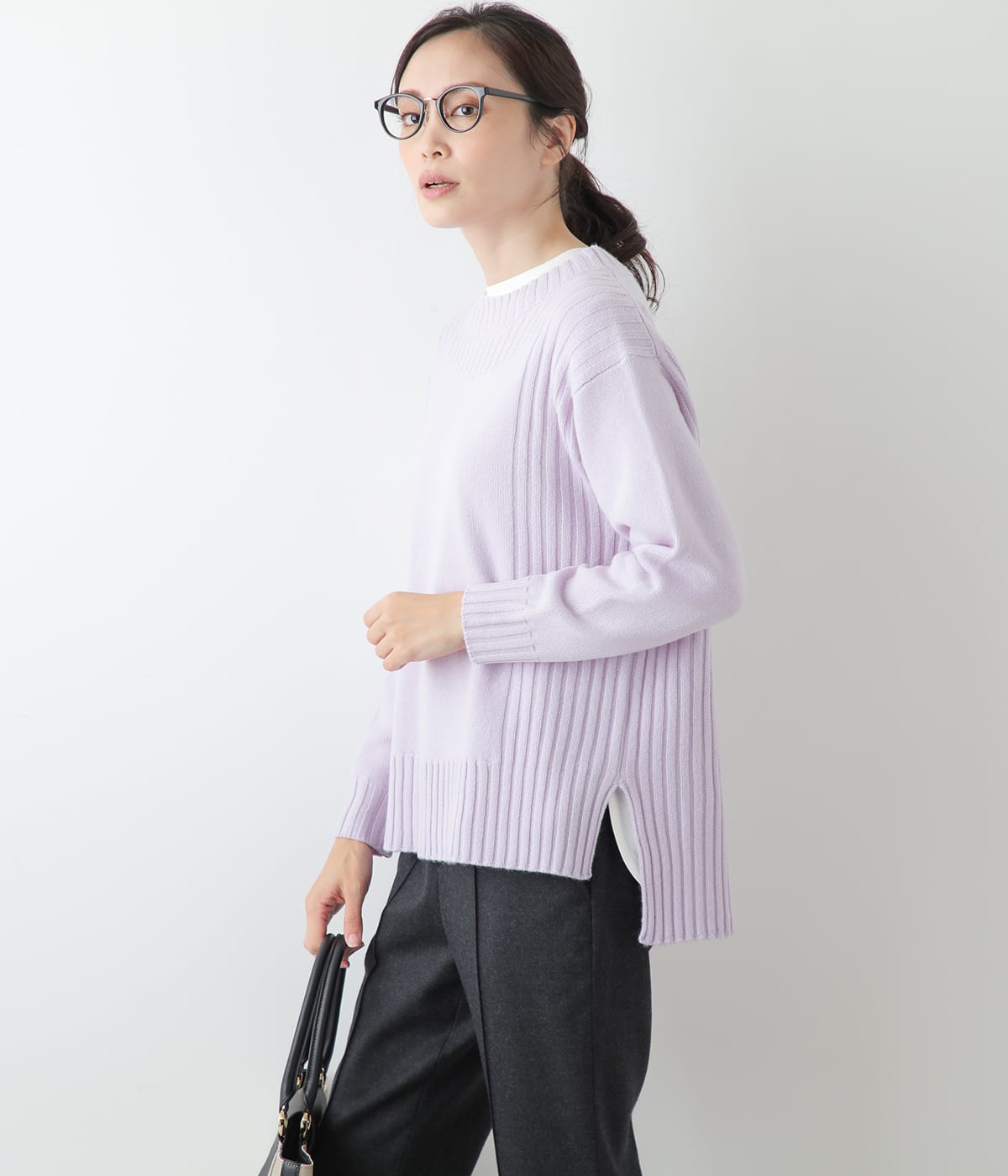 【L】ウールカシミヤ ラウンドネックニットプルオーバー