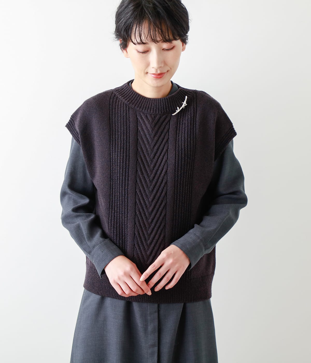 【L】ウール混リリーヤーン ニットベスト