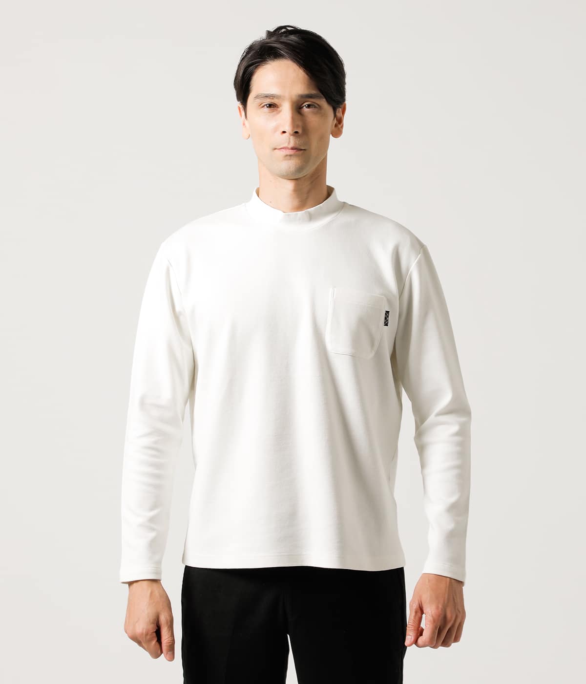 【IVORY LABEL】ストレッチポンチ モックネック長袖Tシャツ