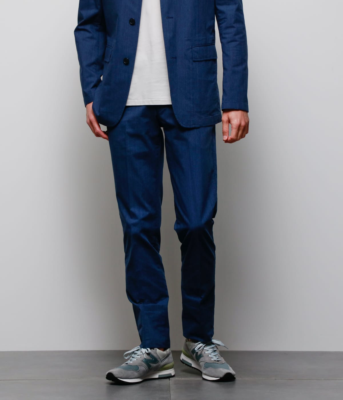 【COOLMAX Twill(ストレッチ・吸水速乾・接触冷感)】コットンリネン ウエストアジャストスリムパンツ(ノータック・セットアップ対応)