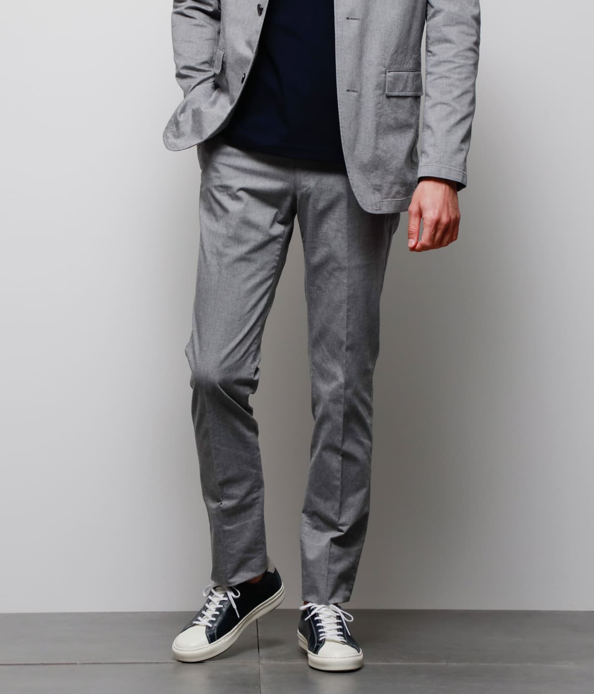 【COOLMAX Twill(ストレッチ・吸水速乾・接触冷感)】コットンリネン ウエストアジャストスリムパンツ(ノータック・セットアップ対応)