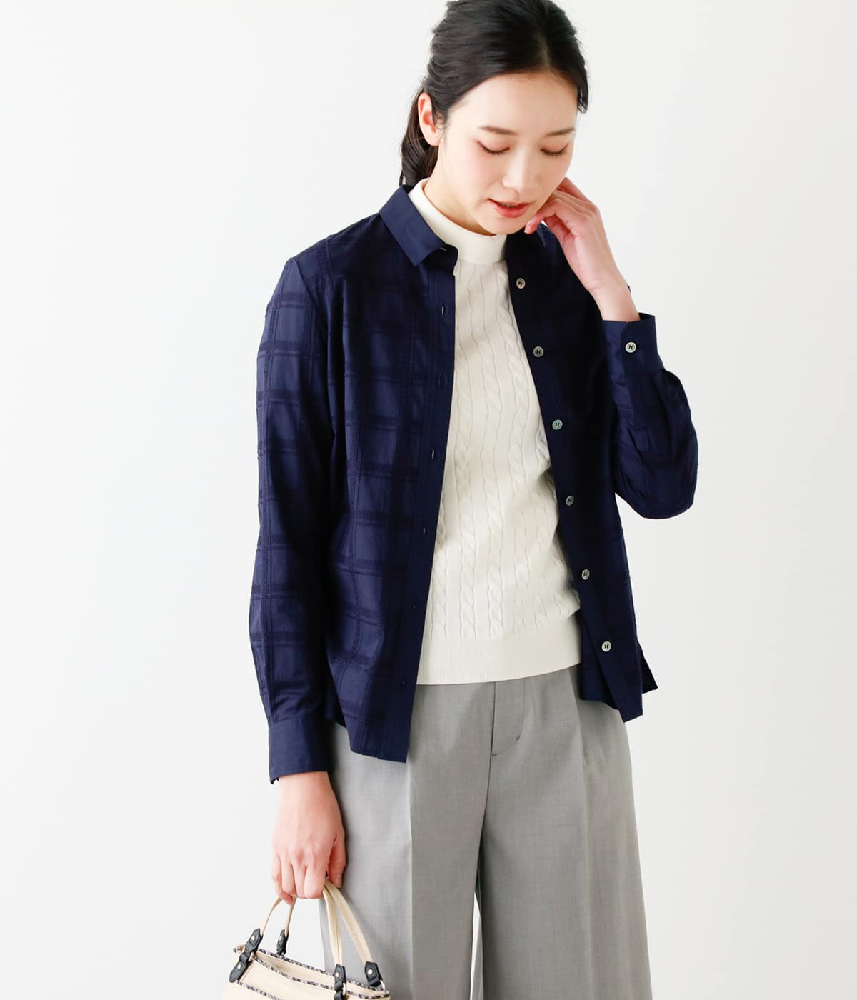 クロスチェック刺繍 長袖シャツブラウス(51615123-2022)｜ファッション通販のNY.ONLINE