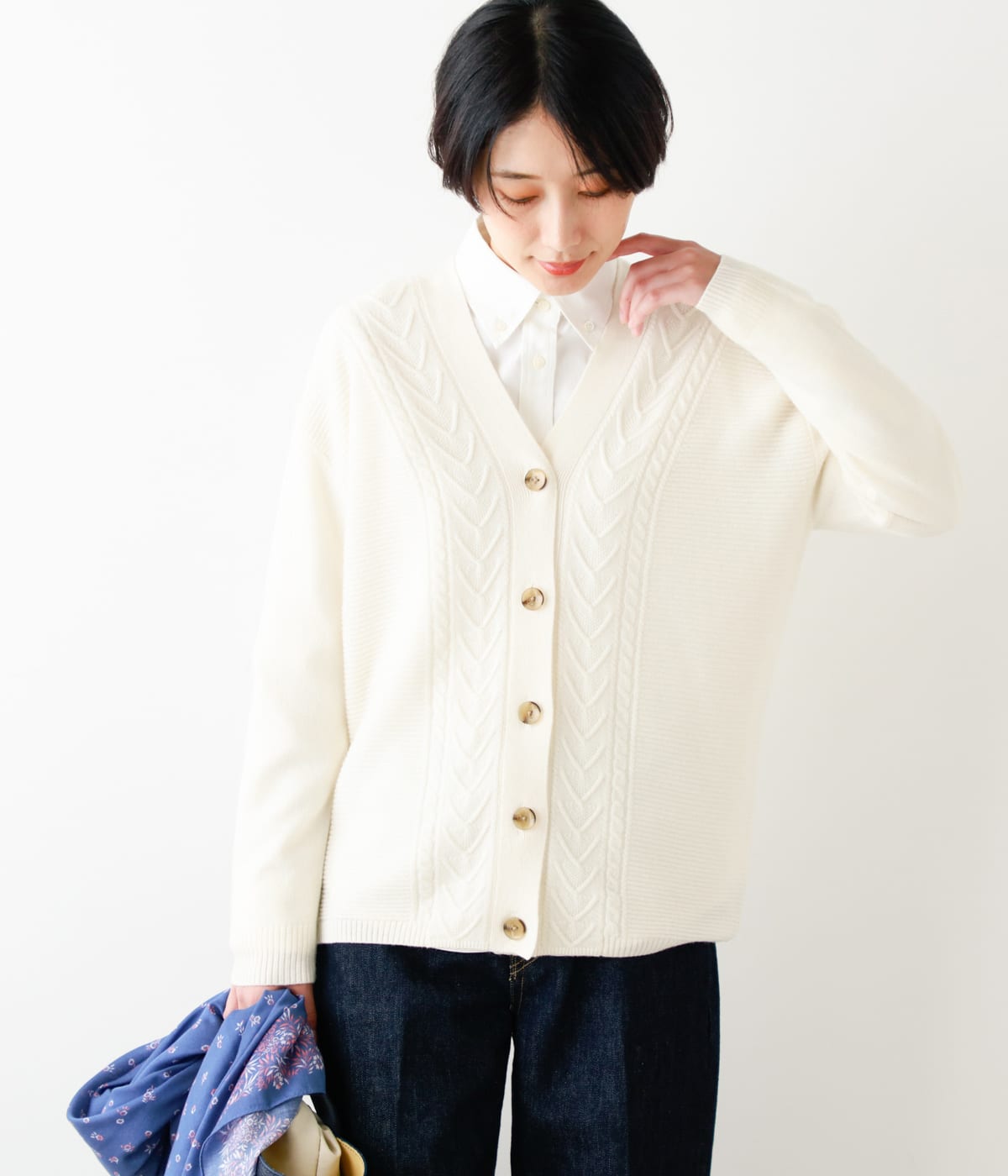【L】ウールカシミヤ 12G Vネックニットカーディガン 【L】ウールカシミヤ 12G Vネックニットカーディガン