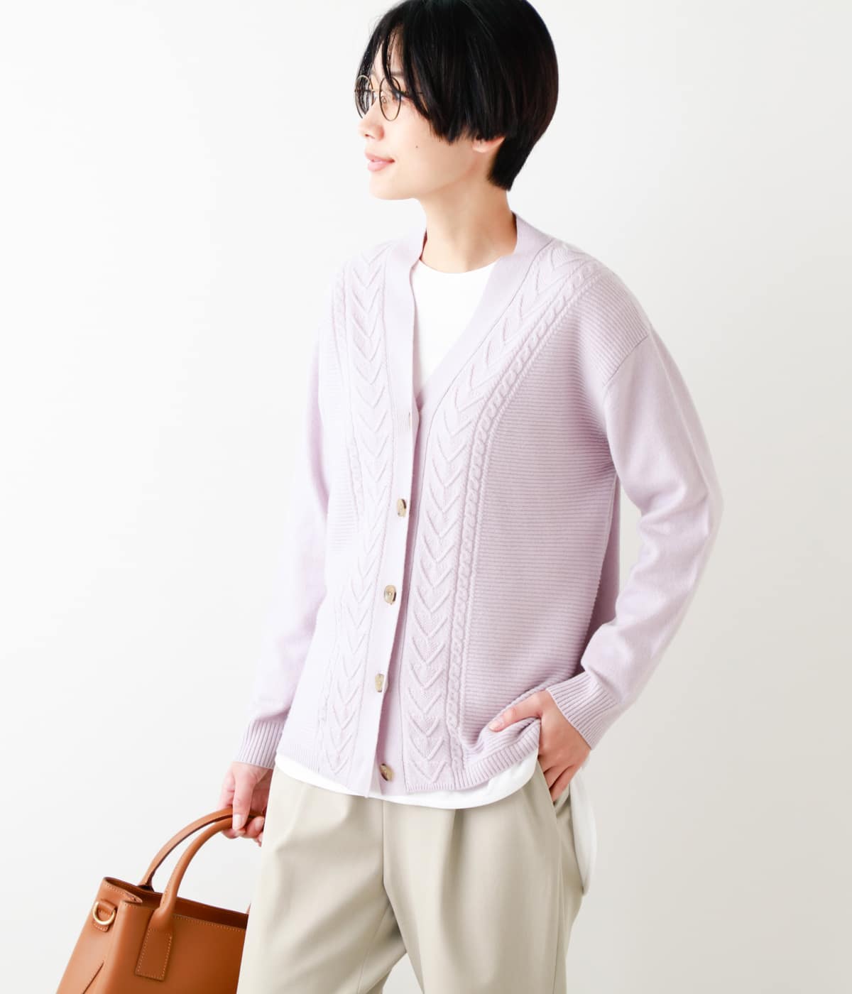 ウールカシミヤ 12G Vネックニットカーディガン