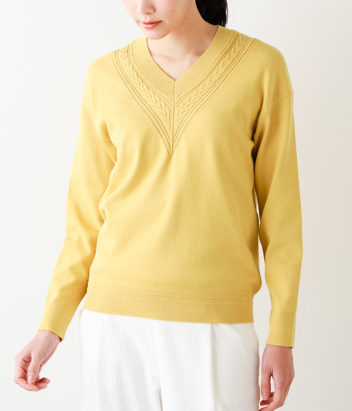 ポリコットン 12チルデン風Vネックニット