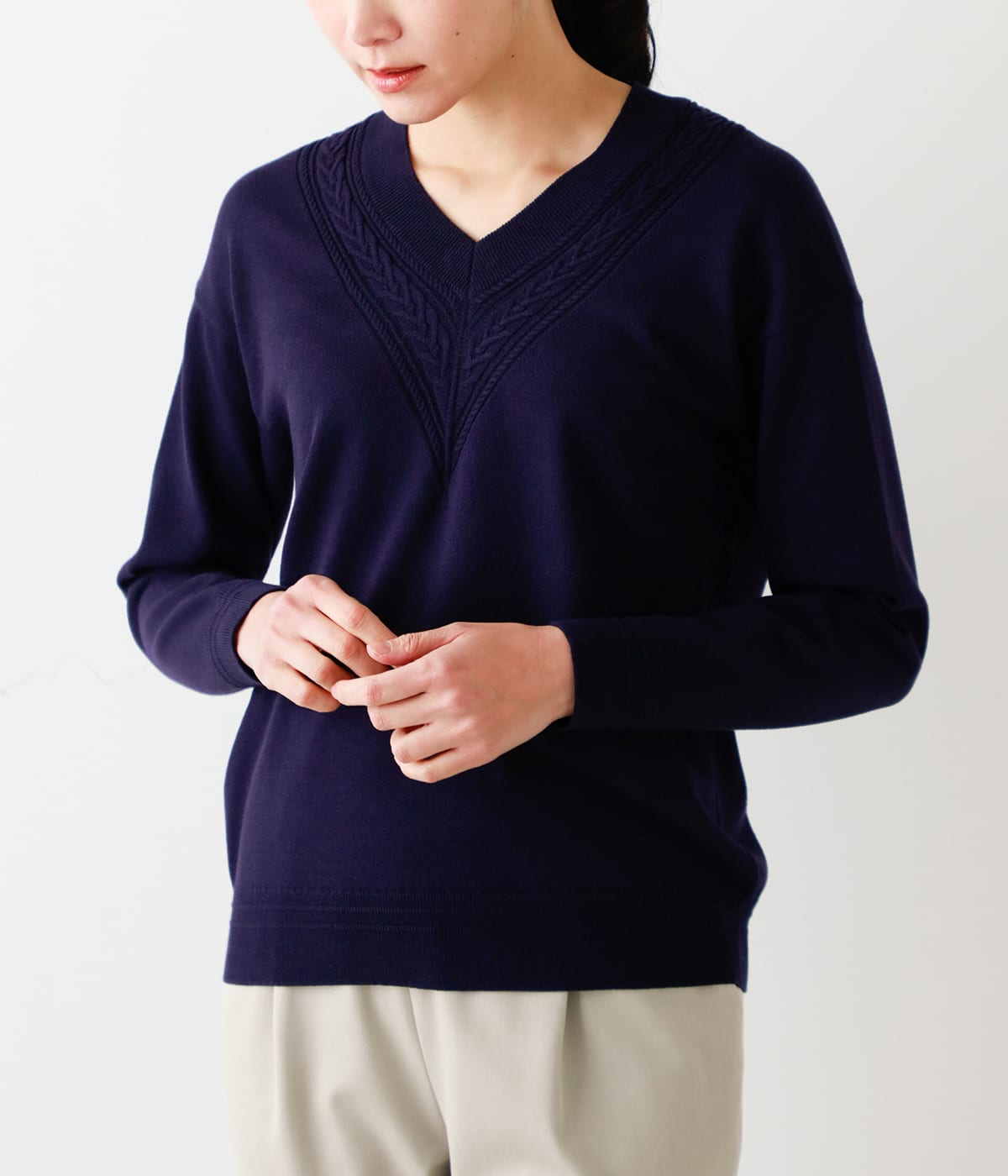 ポリコットン 12チルデン風Vネックニット(51725612-2022 