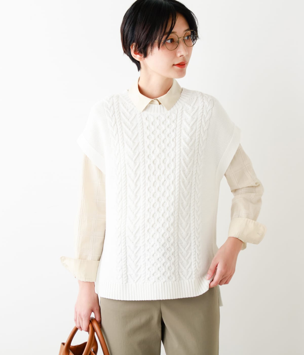 クロスチェック刺繍 長袖シャツブラウス(51615123-2022)｜ファッション 