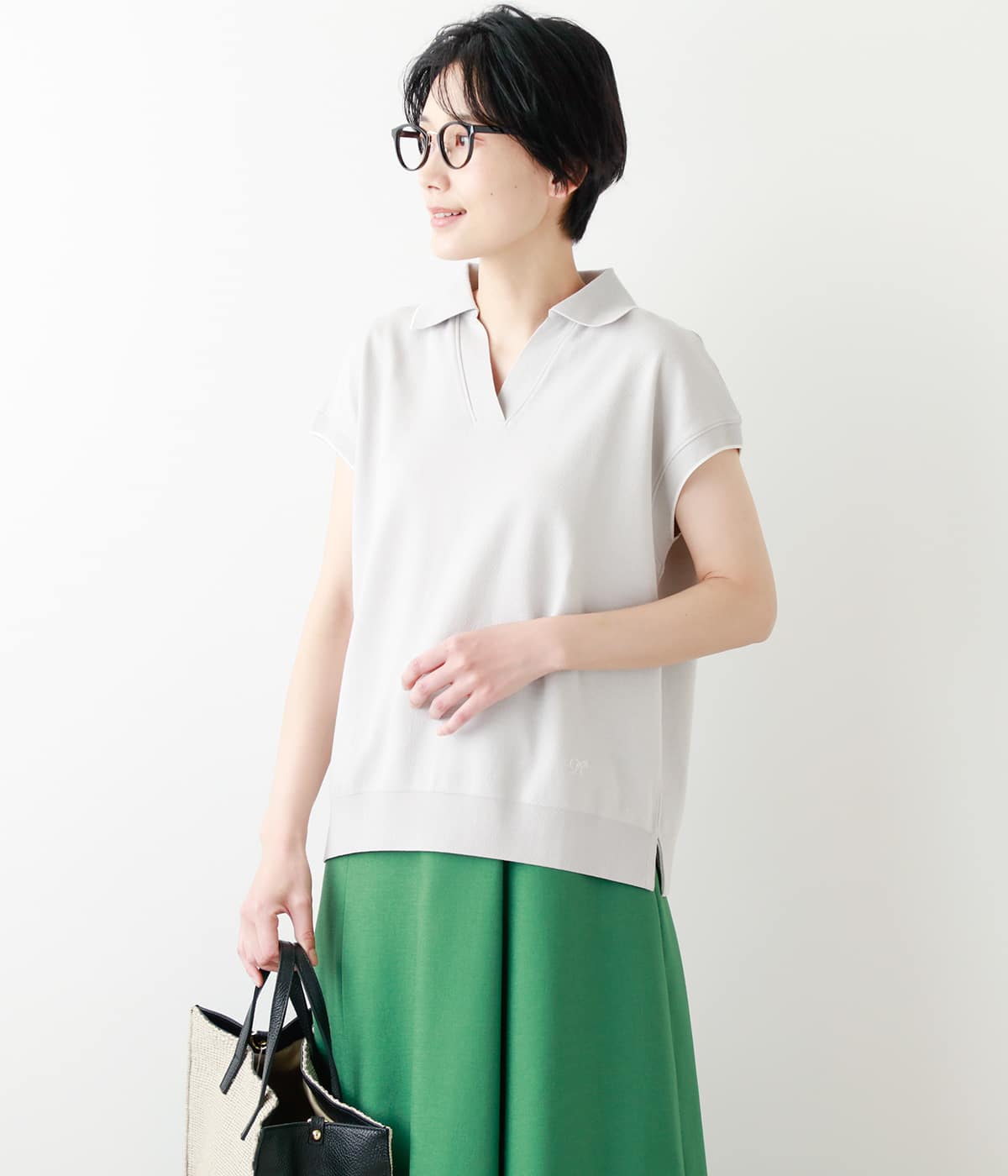 【L】成型ツイル スキッパーポロシャツ