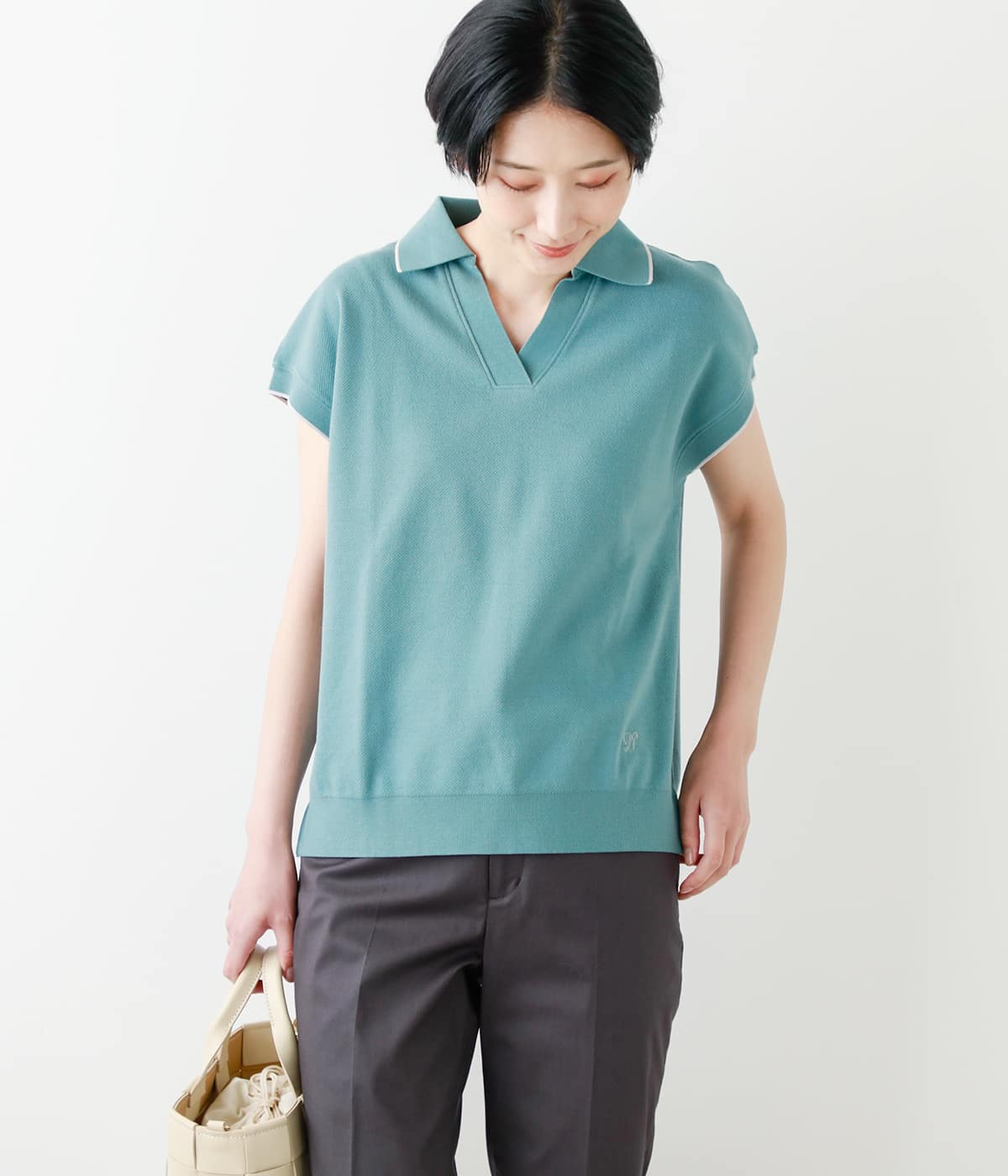 【L】成型ツイル スキッパーポロシャツ