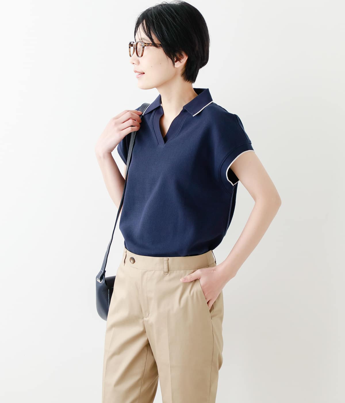 【L】成型ツイル スキッパーポロシャツ