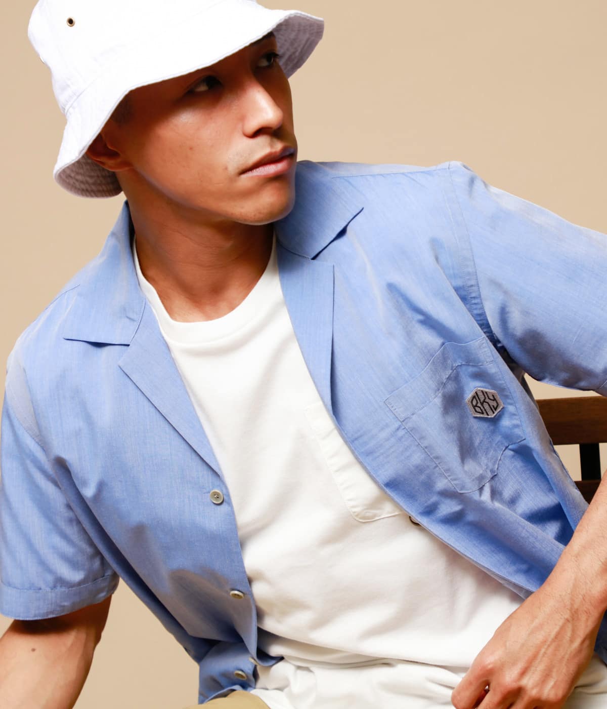シャンブレー 半袖ボーリングシャツ