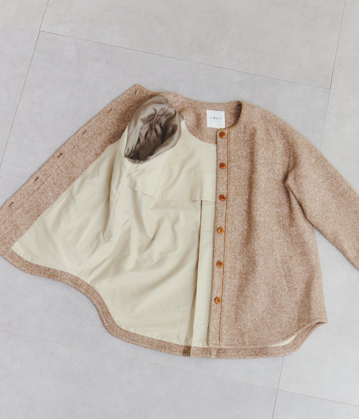 Herringbone Tweed ノーカラーコート(37559041-2023)｜ファッション