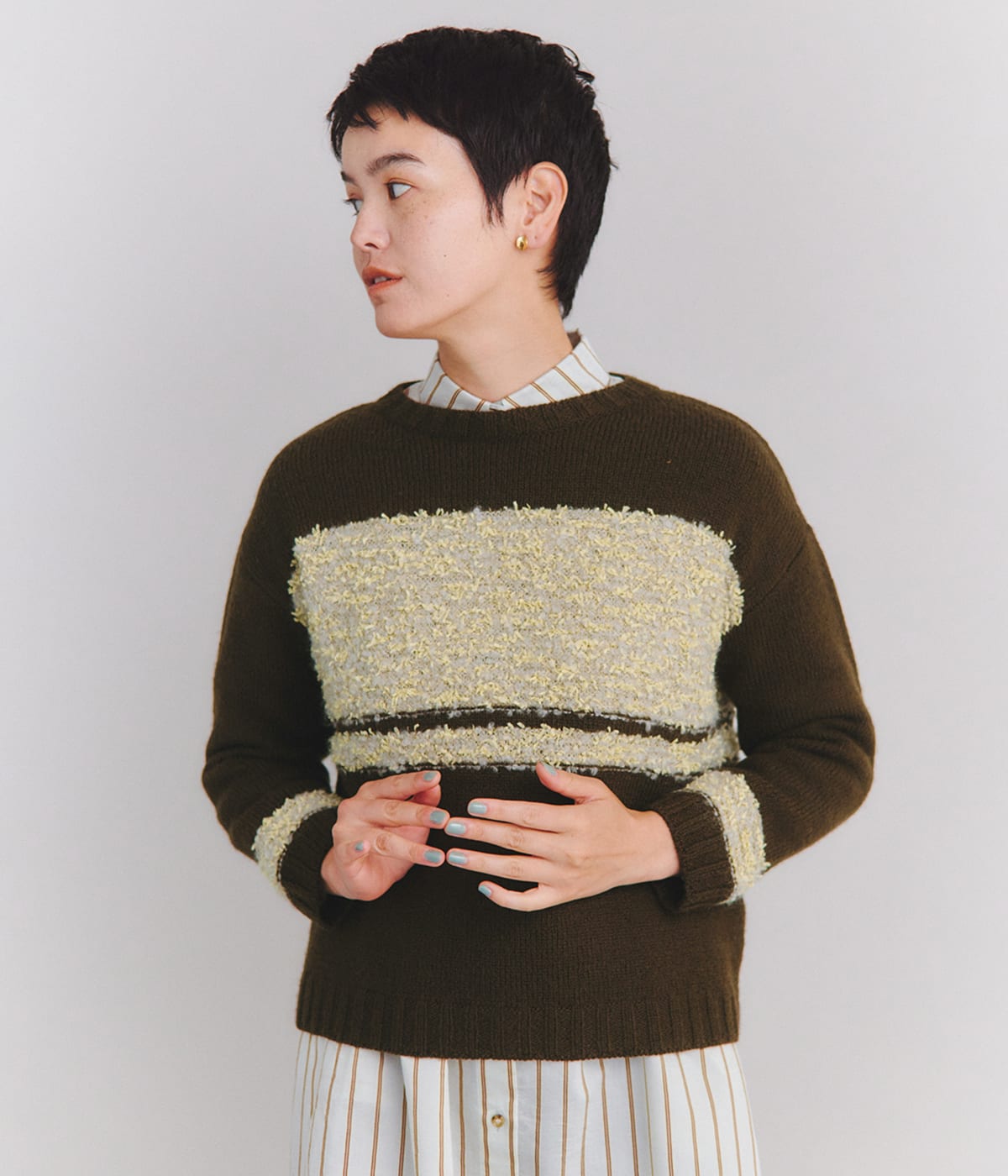 NEWYORKERのBulky Wool リボン編みこみニット