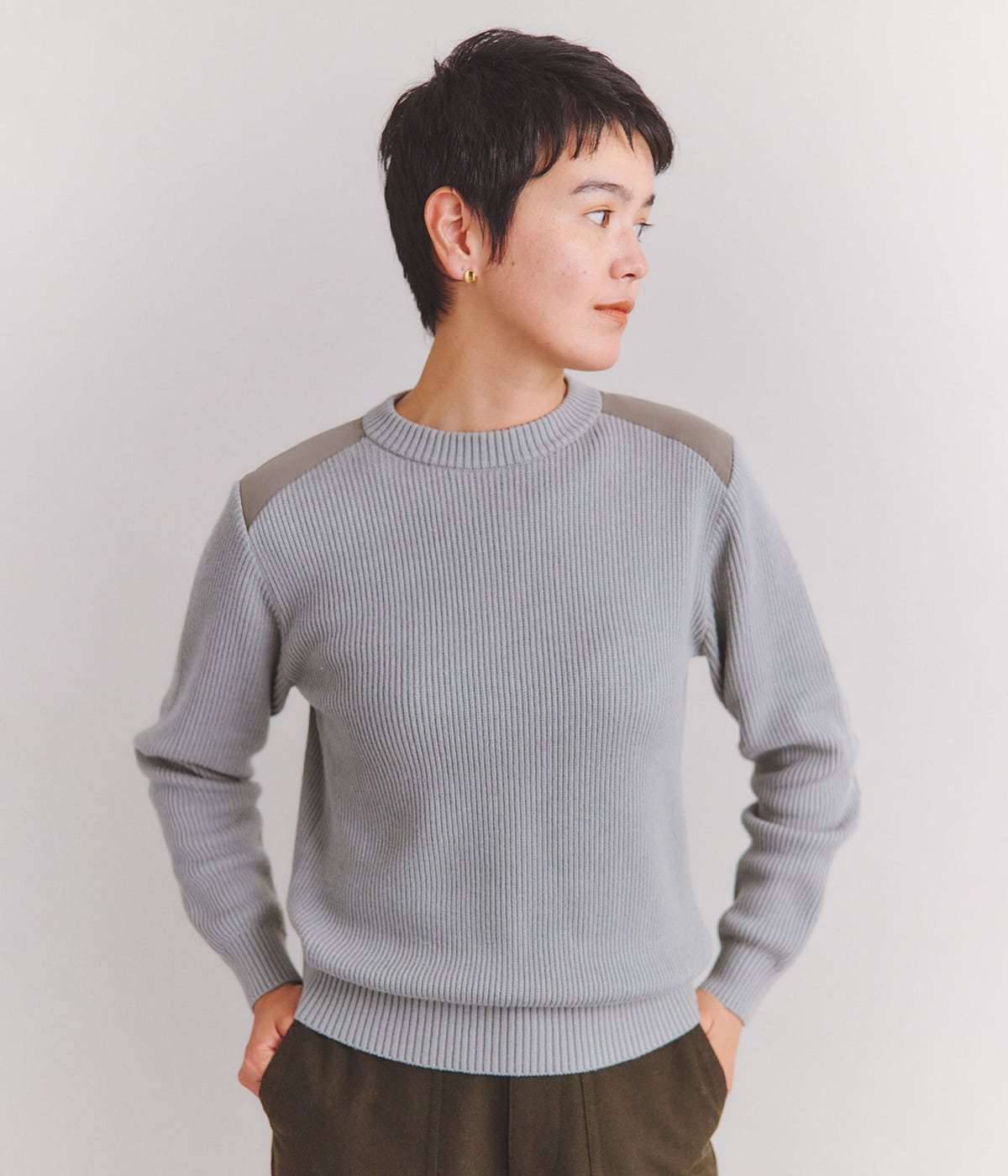 【手洗い可能】Organic Cotton Wool Rib パッチ配色ニット