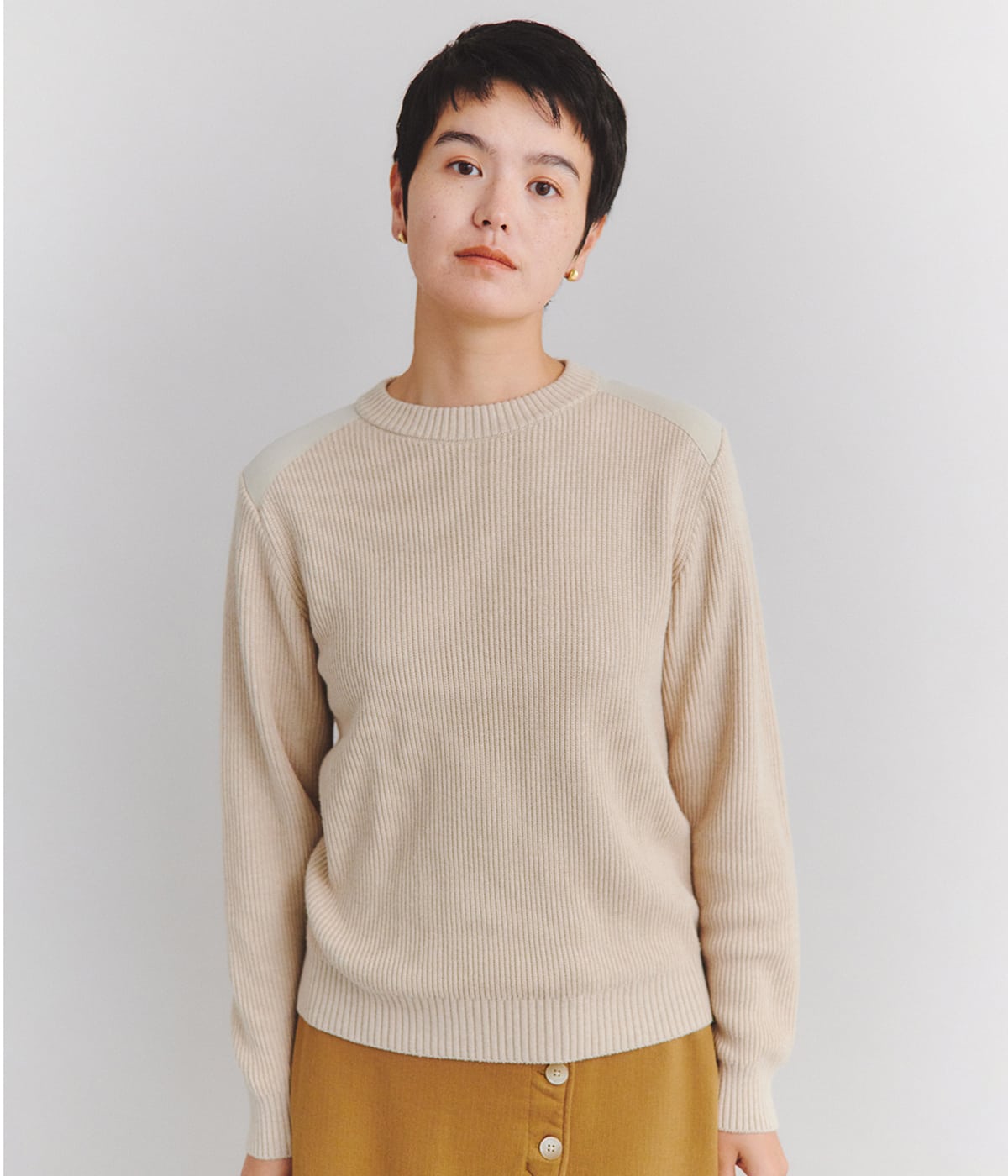 【手洗い可能】Organic Cotton Wool Rib パッチ配色ニット