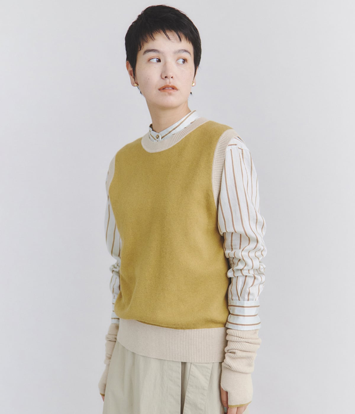 【手洗い可能】Organic Cotton Wool WJQ アームウォーマー付きベスト