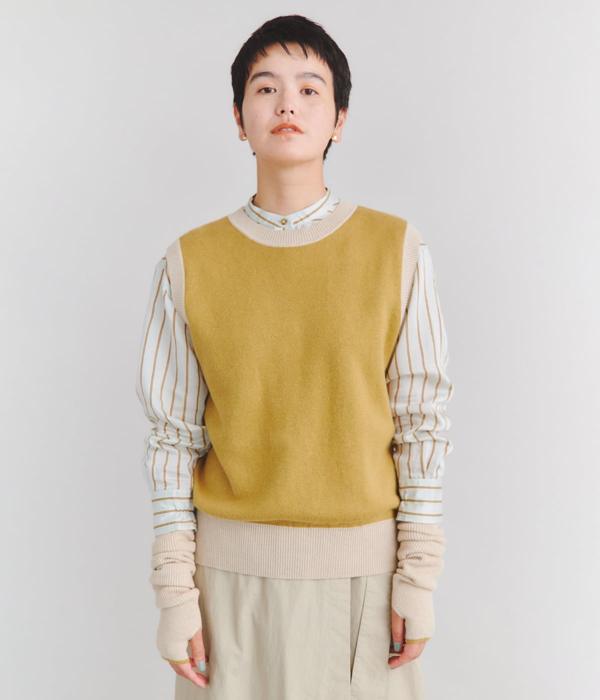 手洗い可能】Organic Cotton Wool WJQ アームウォーマー付きベスト