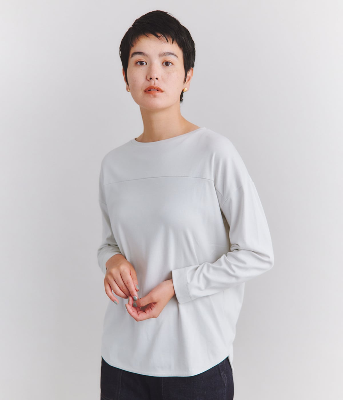 ［Elama］Suvin Cotton Rib シャツテールプルオーバー