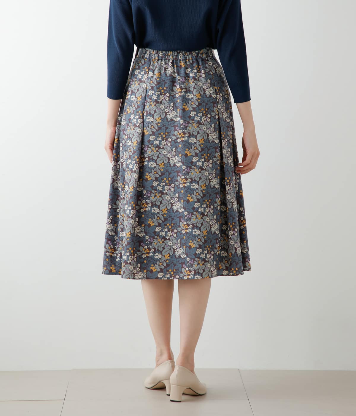 Flowerウエストタックフレアスカート 花柄 ウエストゴム 23AW