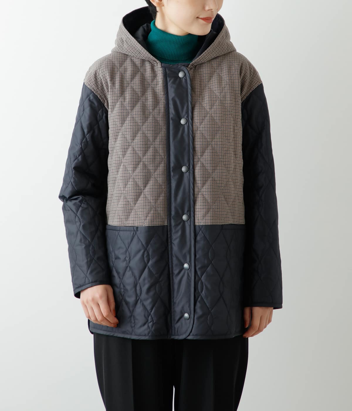 千鳥&タフタ切り替え キルティングコート(51559251-2023