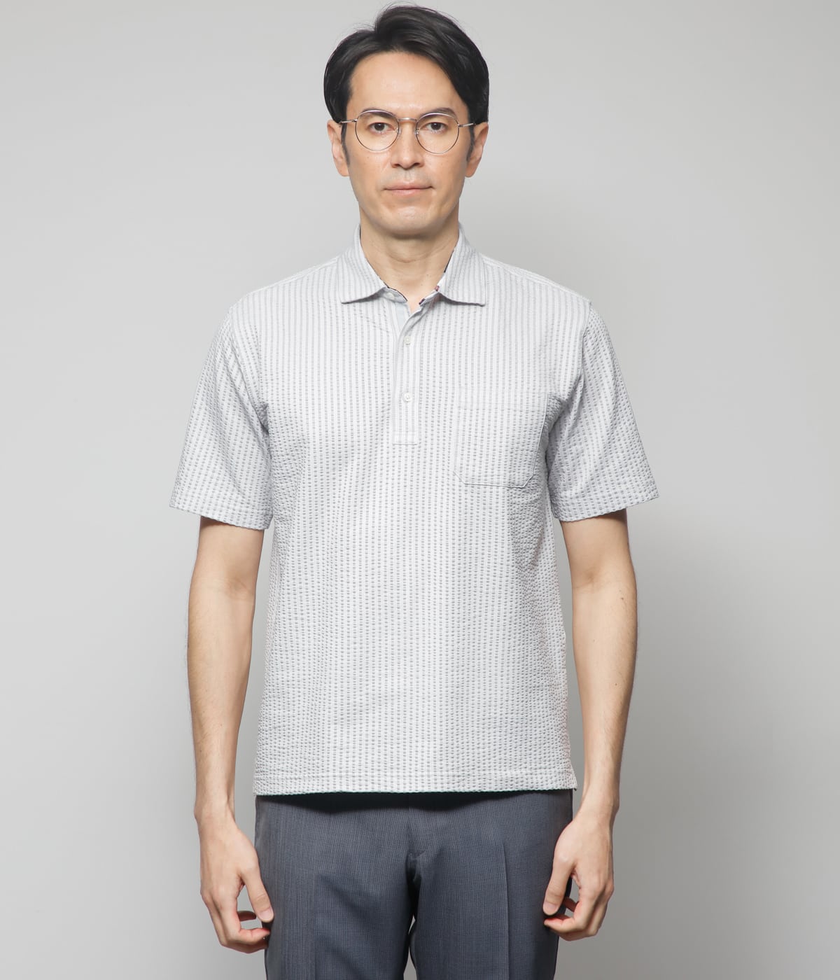 COOL COMFORT(吸水速乾)】ジャージーサッカーストライプポロシャツ